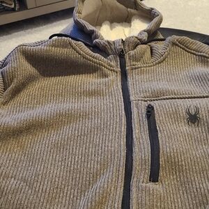 Spyder Sherpa Lined Brown Full Zip Hooded Jacket wi